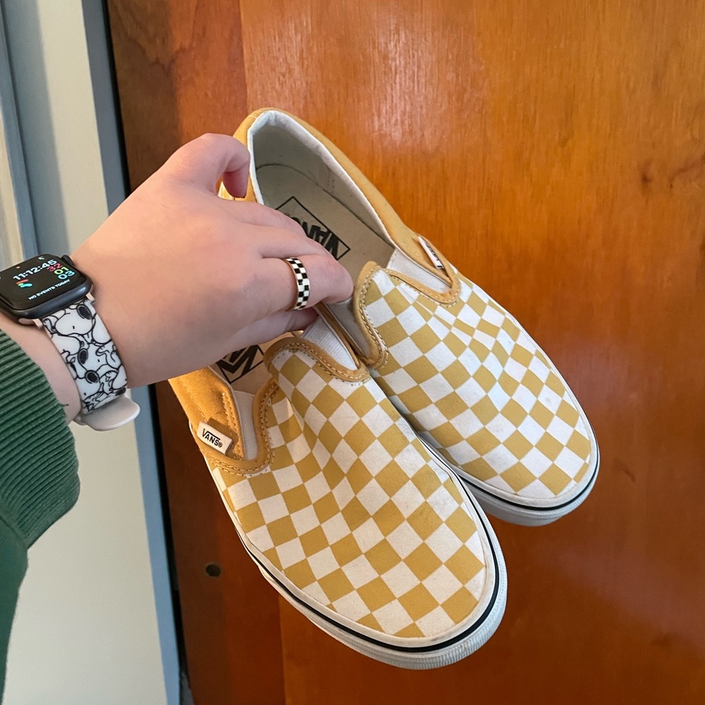 Vans Yellow and White Checkered Slip-Ons